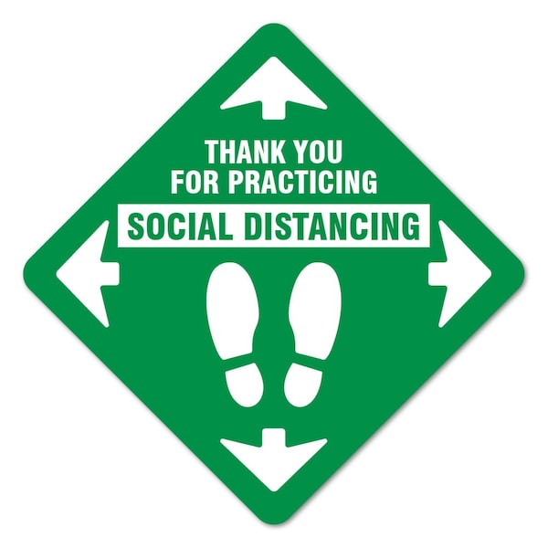 Signmission Thank You For Social Distance Green Non-Slip Floor Graphic, 16" x 16", FD-X-16-9994 FD-X-16-9994 - main